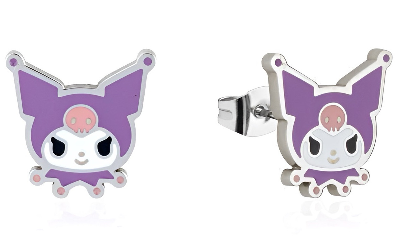 Sanrio Hello Kitty Kuromi Head Stud Earrings - Silver