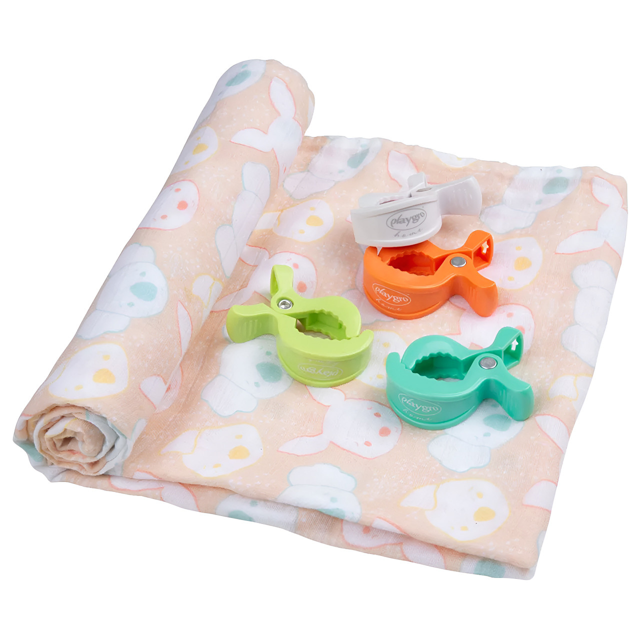 Playgro Home - Fauna Friends Muslin Swaddle & Pram Clips