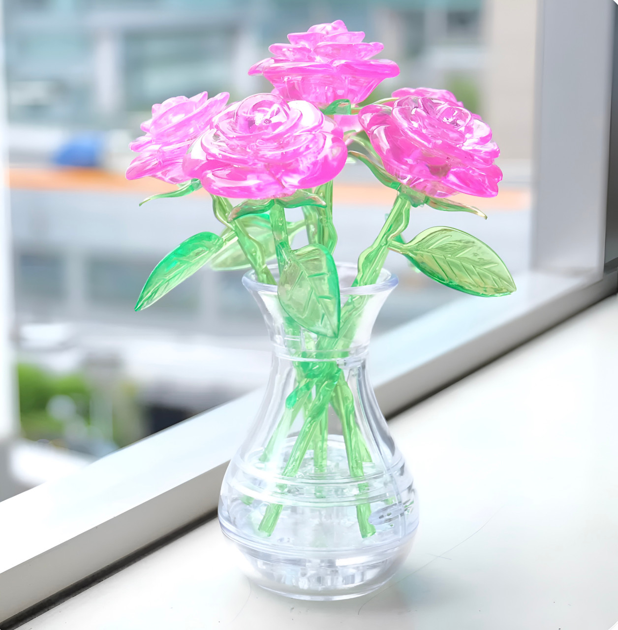 3D Crystal Puzzle - 6 Pink Roses
