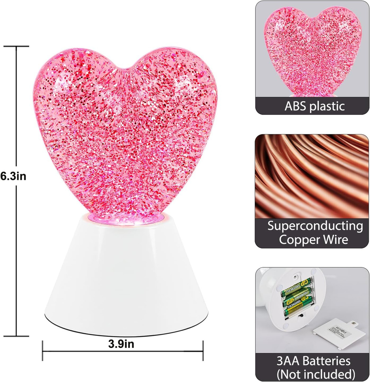 Colour Changing Glitter Heart 17cm 