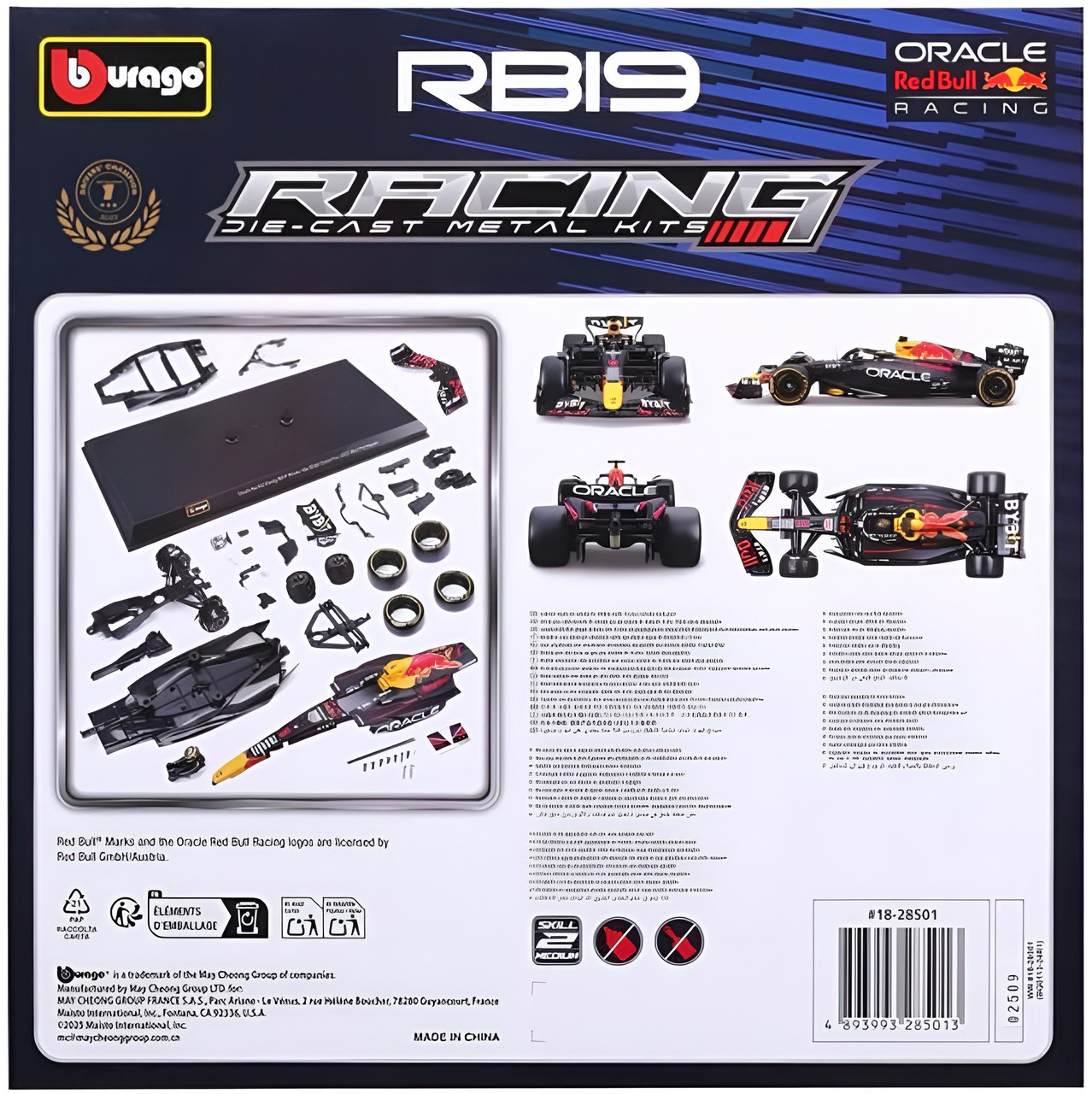 Burago 1:24 2023 Model Kit F1 Red Bull RB19 # 1 Verstappen with Helmet