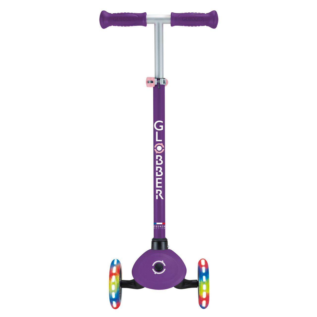 Globber PRIMO Scooter with Lights and Griptape - Purple/ Pastel Pink