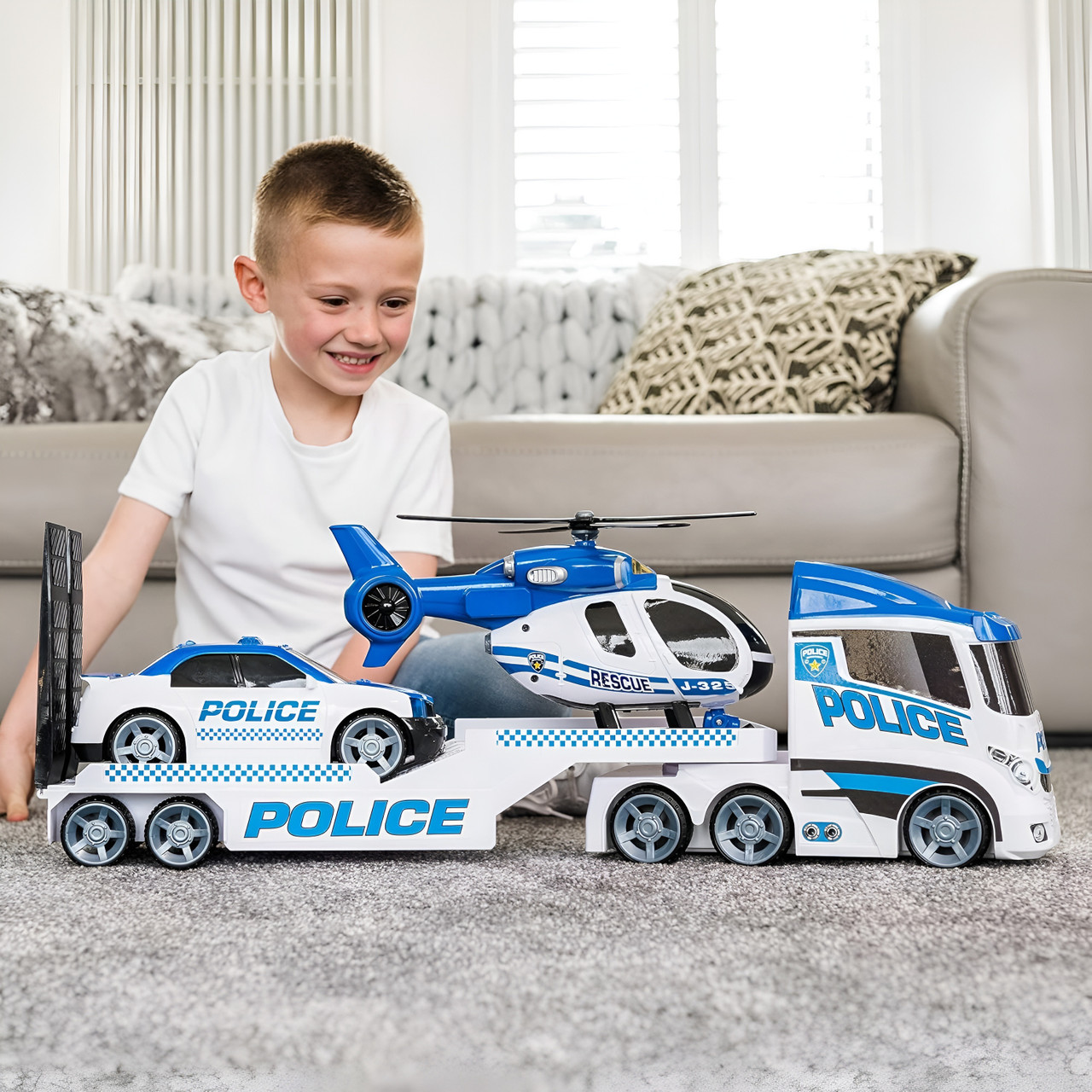 Teamszterz Light & Sound Police Helicopter Transporter