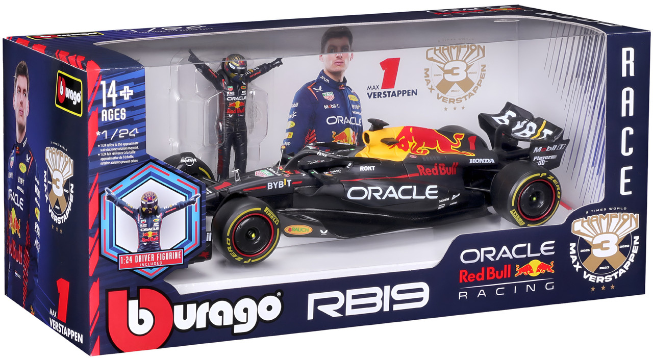 Bburago 1:24 2023 Race Oracle Red Bull RB19 Die-Cast Car with Verstappen #1 Figure