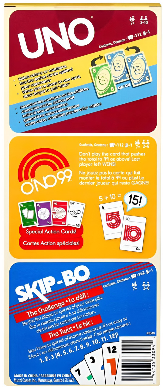 Vintage Set with 3 Card Games - UNO, O'No 99 & Ski-Bo