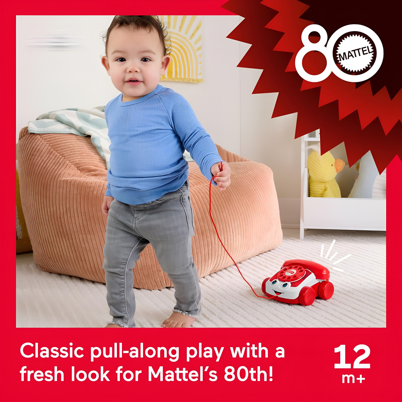 Fisher-Price Red Chatter Telephone Baby & Toddler Pull Toy, Mattel 80th Anniversary Edition