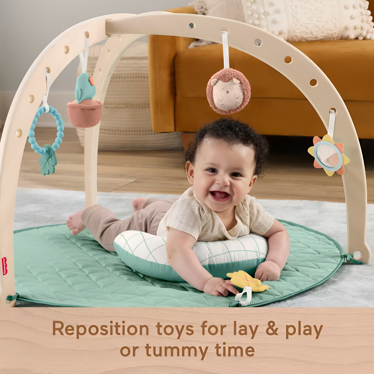 Fisher-Price Wood Baby Playmat Lay & Play Deluxe Activity Gym with Wooden Frame & Tummy Time Sensory Toys