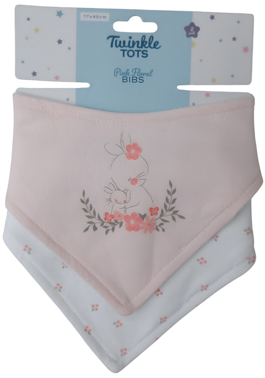 Twinkle Tots - Dribble Bib Pink Floral 2 Pack