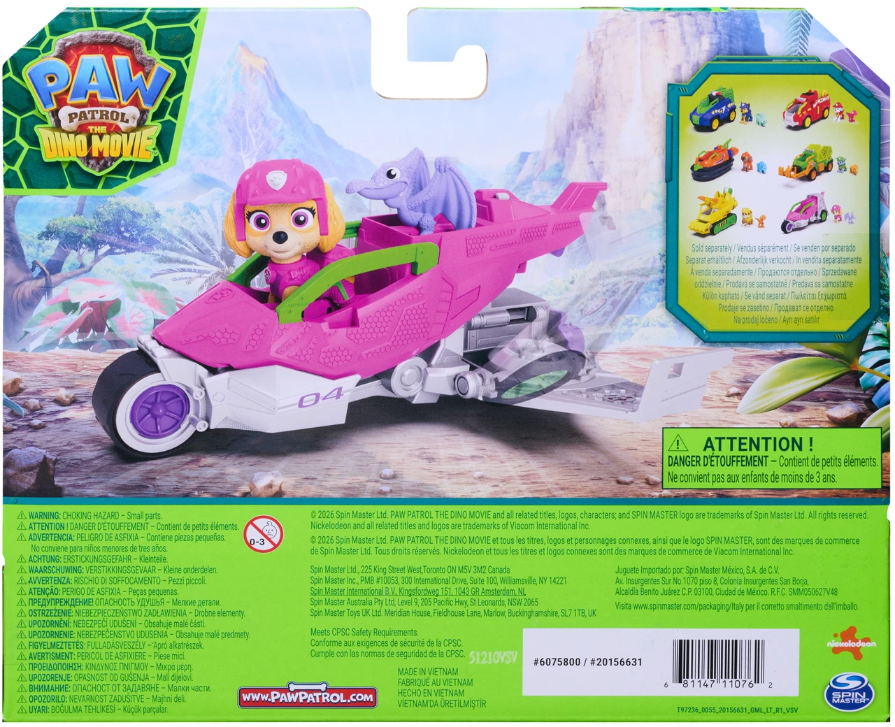 Paw Patrol The Dino Movie - Skye Dino Vehicle with Dinosaur Figure