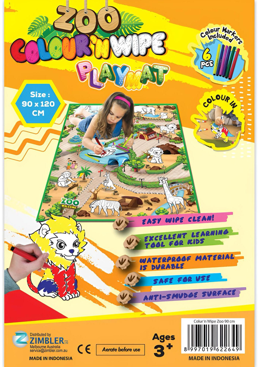 Rollmatz Colour & Wipe Playmat with 6 Marker Pens 90 x 120cm