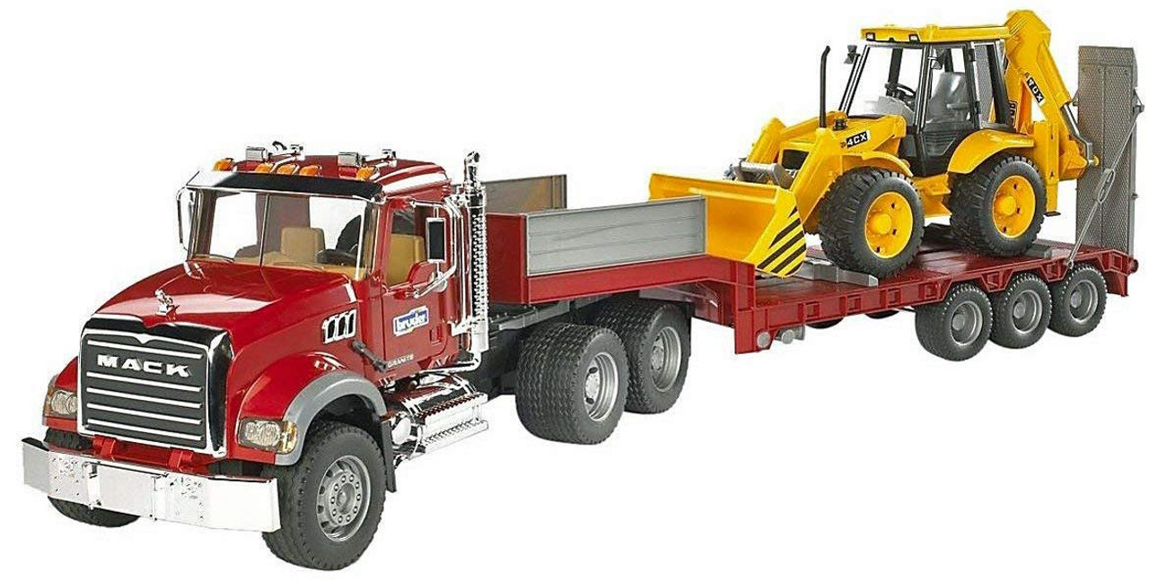 Bruder 1:16 Mack Granite Low Loader W/Jcb 4Cx Backhoe Loader Bruder 1:16 Mack Granite Low Loader W/Jcb 4Cx Backhoe Loader