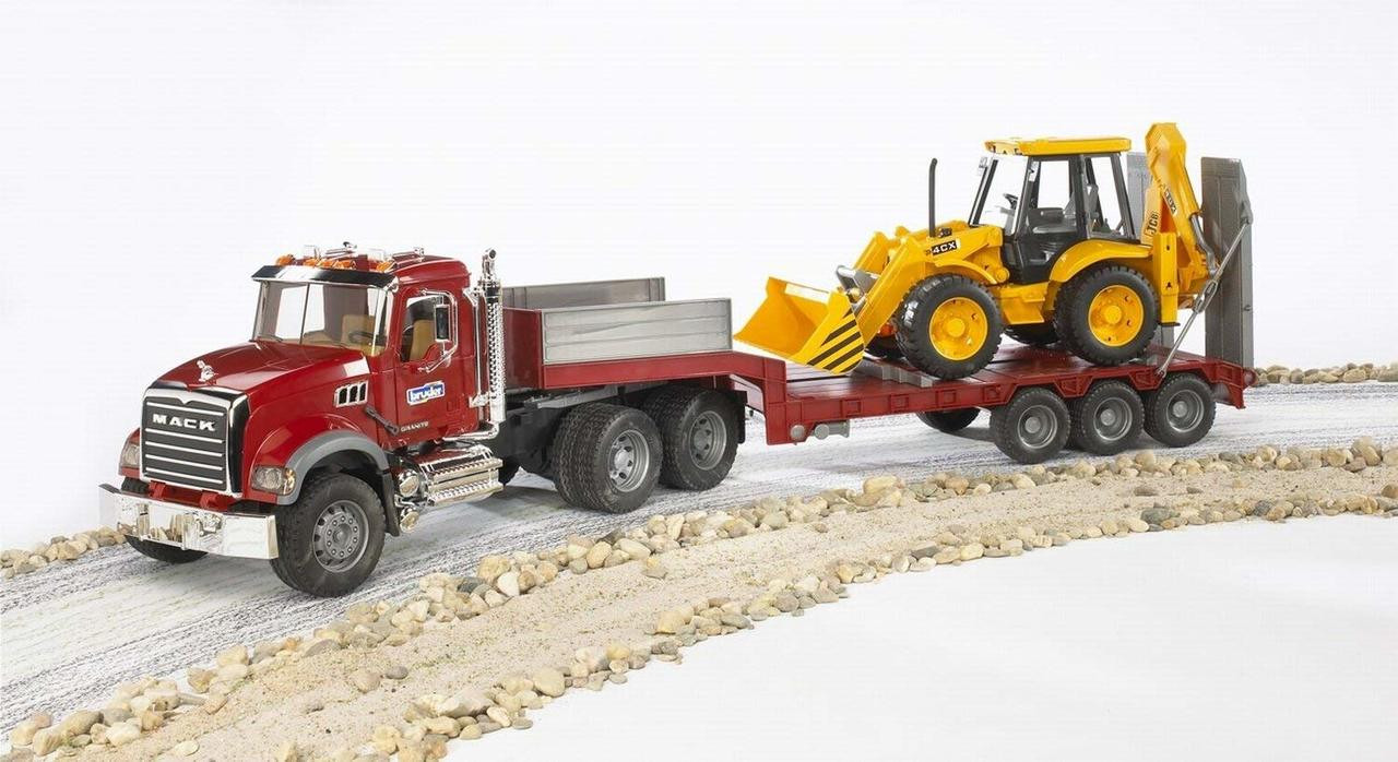 Bruder 1:16 Mack Granite Low Loader W/Jcb 4Cx Backhoe Loader Bruder 1:16 Mack Granite Low Loader W/Jcb 4Cx Backhoe Loader