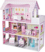 Wooden Dollhouse with 9 Pieces of Furniture Wooden Dollhouse with 9 Pieces of Furniture