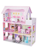 Wooden Dollhouse with 9 Pieces of Furniture Wooden Dollhouse with 9 Pieces of Furniture