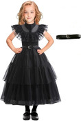 Black Ruffled Dress Costume with Belt Ages 3-12 yrs Black Ruffled Dress Costume with Belt Ages 3-12 yrs
