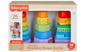 Fisher-Price Wooden Stacking Shape Sorter Toddler Fine Motor Toy - 26 Wood Pieces