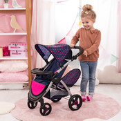Doll Pram Twin Star - Blue with Pink Hearts & Unicorn Doll Pram Twin Star - Blue with Pink Hearts & Unicorn