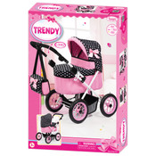 Doll Pram  Trendy -Pink with Black Hood & Pink Bow