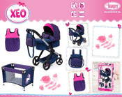 Doll Pram Xeo Mega Set - Dark Blue with Pink Hearts & Unicorn