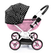 Doll Pram Cosy - Pink with Black Hood & Pink Bow 46cm Doll Pram Cosy - Pink with Black Hood & Pink Bow 46cm