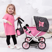 Doll Pram Cosy - Pink with Black Hood & Pink Bow 46cm Doll Pram Cosy - Pink with Black Hood & Pink Bow 46cm