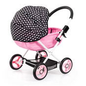 Doll Pram Cosy - Pink with Black Hood & Pink Bow 46cm Doll Pram Cosy - Pink with Black Hood & Pink Bow 46cm