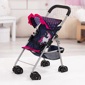 Doll Buggy - Dark Blue with Pink Heats & Unicorn 46cm