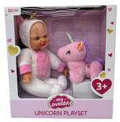 My Loveable Baby Doll Bella with Unicorn Plush 30cm