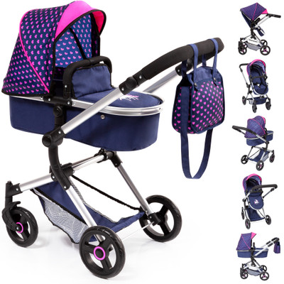 Bayer Vario Doll Pram Dark Blue Hearts Unicorn