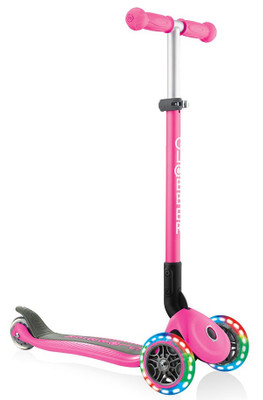 Globber Primo Foldable Scooter with Lights -Neon Pink Globber Primo Foldable Scooter with Lights -Neon Pink