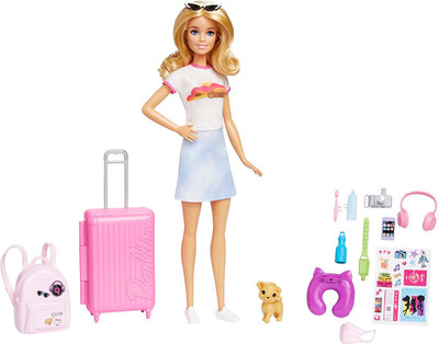 Barbie Doll And Accessories, Travel Set With Puppy