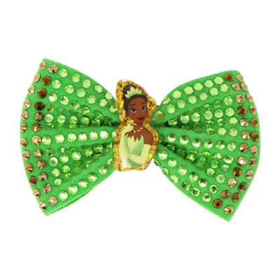 Disney Princess Tiana's Green Sparkling Rhinestone Hair Bow Disney Princess Tiana's Green Sparkling Rhinestone Hair Bow
