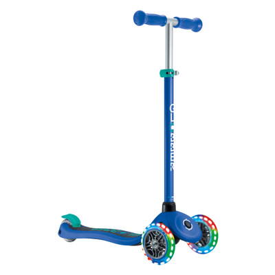 Globber Primo V2 scooter with Lights and Griptape - Navy Blue/ Emerald Green Globber Primo V2 scooter with Lights and Griptape - Navy Blue/ Emerald Green