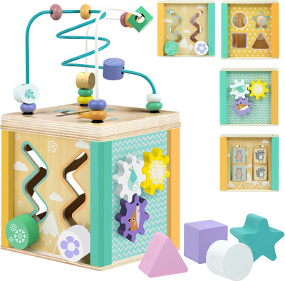 Wonder Co Grow Aqua Wooden Activity Cube Wonder Co Grow Aqua Wooden Activity Cube