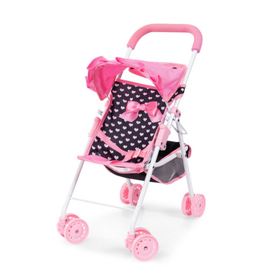 Prams & Strollers Doll Buggy - Pink & Black with Pink Bow Prams & Strollers Doll Buggy - Pink & Black with Pink Bow