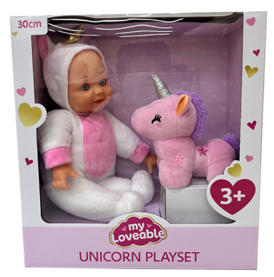 My Loveable Baby Doll Bella with Unicorn Plush 30cm
