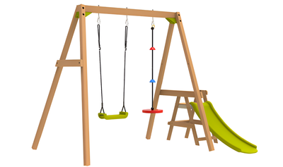 Backyard Blitz Wooden Swing Set with Slide Backyard Blitz Wooden Swing Set with Slide