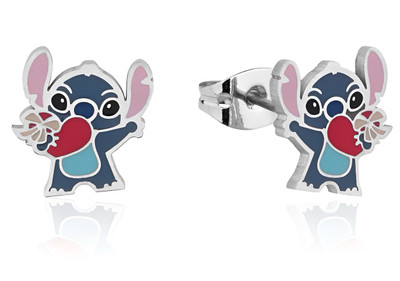 Disney Lilo and Stitch Heart Enamel Stud Earrings