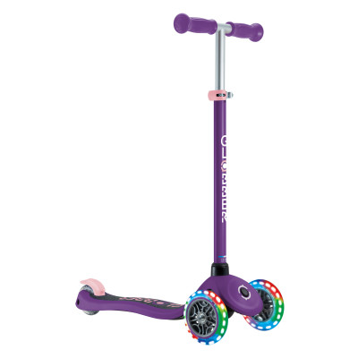 Globber PRIMO Scooter with Lights and Griptape - Purple/ Pastel Pink