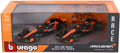 Bburago 1:43 2024 McLaren MCL38 Team 2-Pack Diecast Model Cars (Black/Orange)
