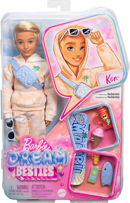 Barbie Dream Besties Ken Fashion Doll With 9 Summer & Skateboard Themed Accessories