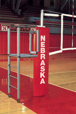 VB-1100 Aluminum Pro Series Elite Aluminum Volleyball System - Shown with optional VB72 official's stand and VB77P official's stand padding.