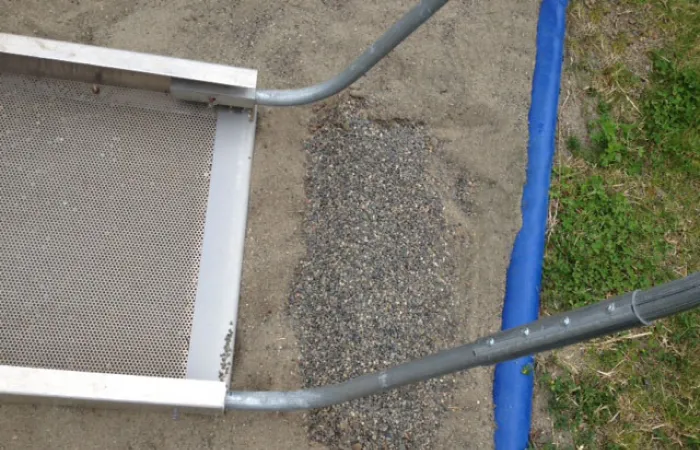 Masonry Sand's Pea Gravel Content removed with VolleyballUSA.com's Grate Sand Device