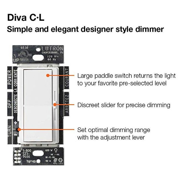 lutron diva dvcl 153p wh wp dimmer switch white with wallplate