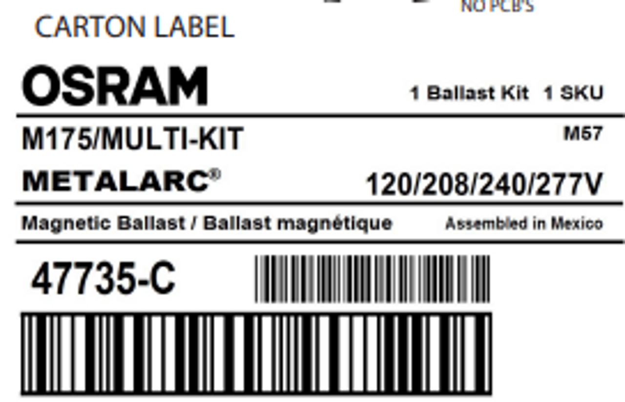 M175/MULTI-KIT Sylvania Osram 47735 Metal Halide Ballast Kit M175/MULTI-KIT Sylvania Osram 47735 Metal Halide Ballast Kit