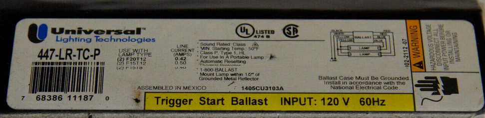 447-LR-TC-P Universal Magnetek F20T12 / F15T8 Ballast