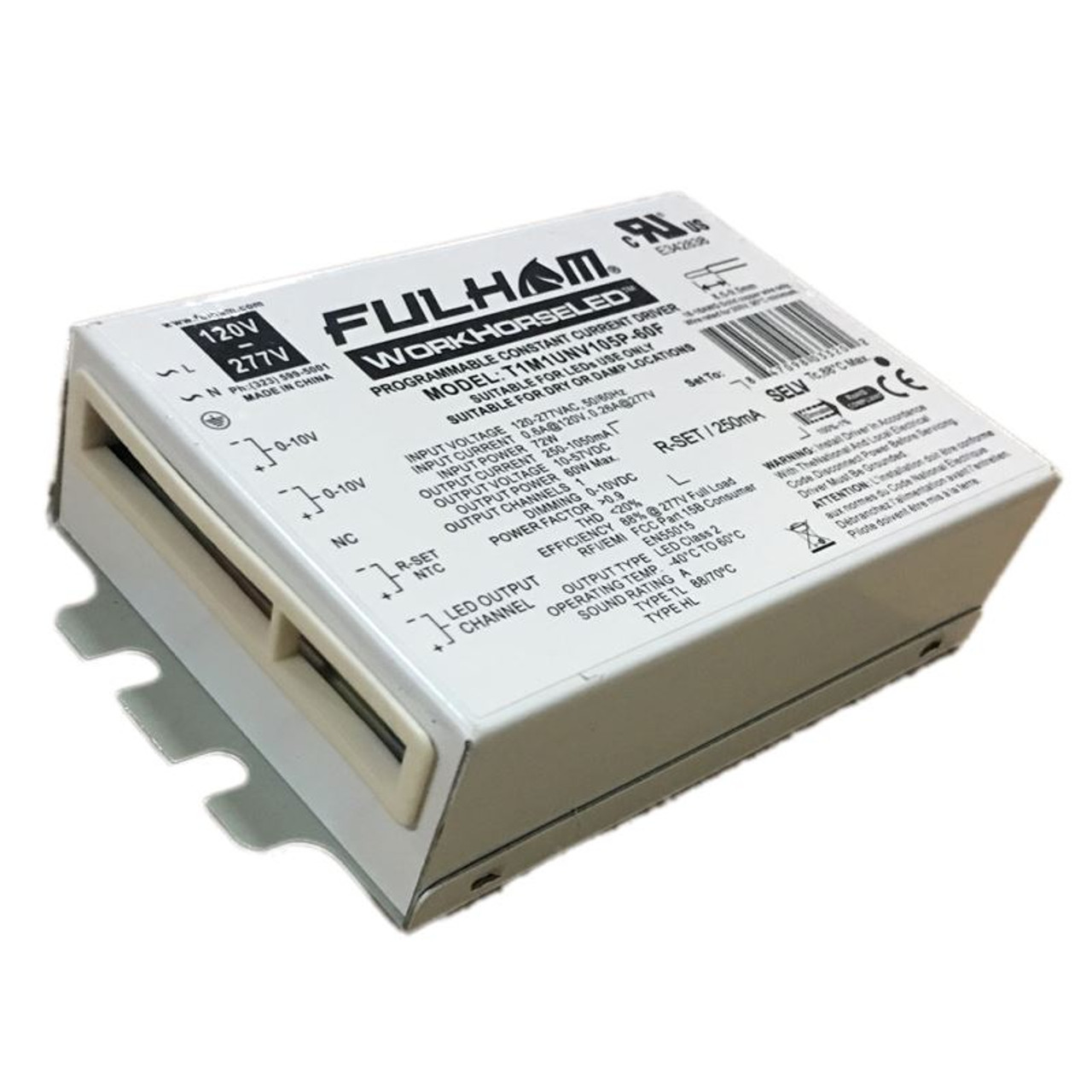 T1M1UNV105P-60F Fulham WorkHorse LED Driver Constant-Current-Programmable -  60W 250-1050mA