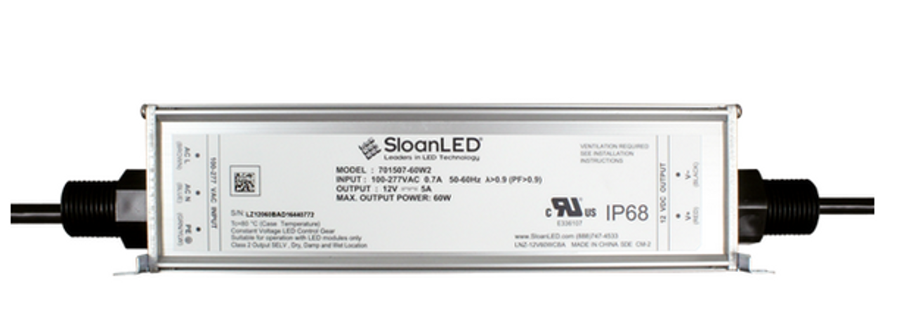 60 Watt 12 VDC LED DRIVER, Power Supply, MJ-1260, 100-277 VAC input –  Outdoor Rated, IP68, rated input 