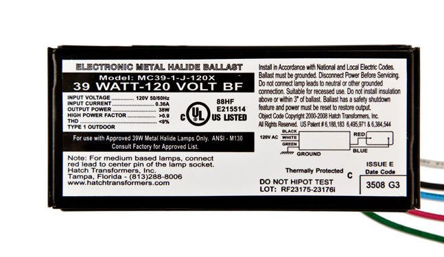 MC39-1-J-120X Hatch eHID Ballast | 39W Nano Bottom-Exit-Studs