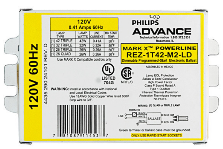 REZ-1T42-M2-LD Advance Electronic Dimming Fluorescent T8 Dimming